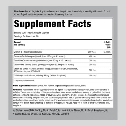 Piping Rock Ultra Energy Booster | 90 Capsules | with Caffeine | Non-GMO, Gluten Free Supplement
