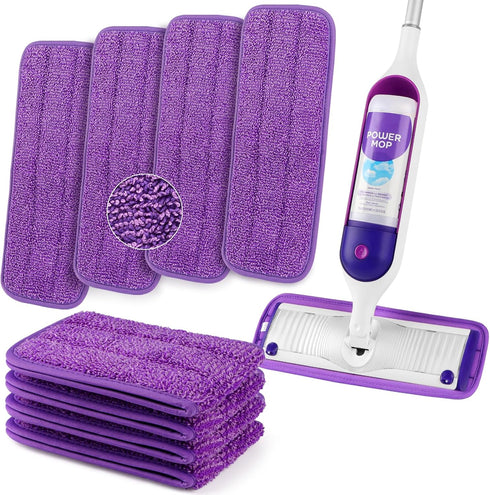 HOMEXCEL Reusable Microfiber Mop Pads, 8 Pack, Compatible with Swiffer PowerMop, Machine Washable for Multi-Surface