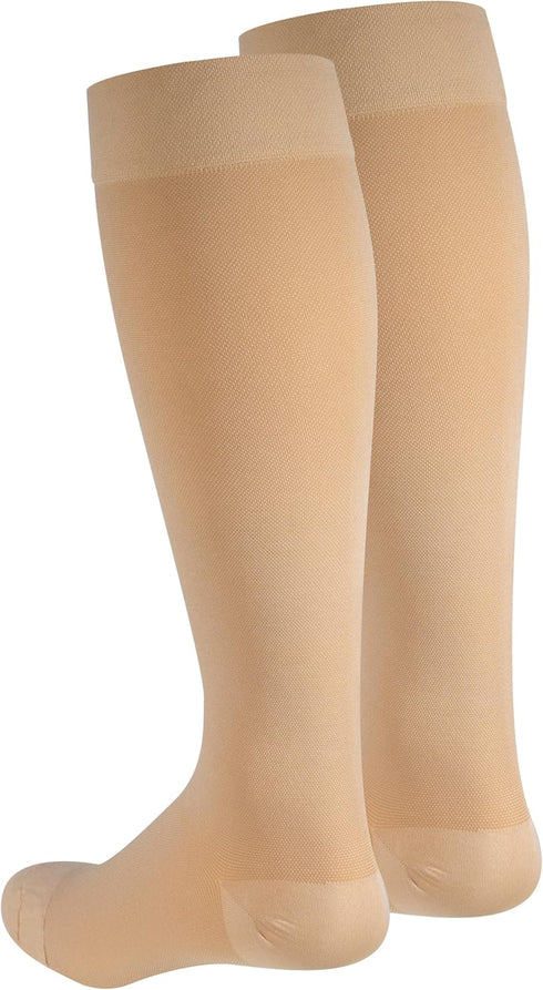 NuVein Medical Compression Stockings, 15-20 mmHg Support for Women & Men, Knee Length, Closed Toe, Large Beige