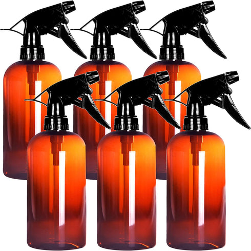 Youngever 6 Pack 12 Ounce Amber Plastic Spray Bottles, Refillable for Essential Oils & Cleaning Products