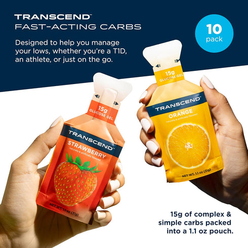 Transcend Foods Strawberry + Orange Gels - Fast-Acting Carb Gel - Caffeine Free, Gluten Free