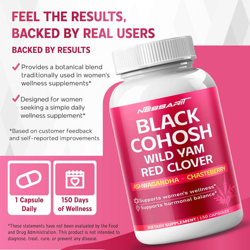 NESSARIT 9,600mg* 150 Black Cohosh Hormonal Balance Support with Wild Yam, Red Clover, Ashwagandha, Chasteberry & More