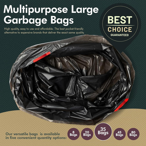 PAMI Large 30-Gallon Drawstring Trash Bags, 35-Pack, Black, Extra-Strong Plastic Garbage Bags for Kitchen Bathroom