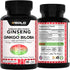 Korean Red Panax Ginseng 1200mg + Ginkgo Biloba Extra Strength Vegan Capsules for Energy, Performance & Focus
