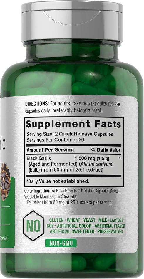 Horbaeach Aged Black Garlic Capsules 1500mg | 60 Count | Fermented Extract Supplement | Non-GMO, Gluten Free