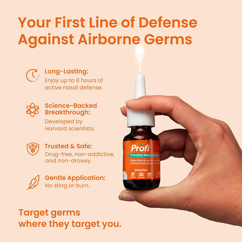 Immune 8 (90 Profi Nasal Spray Cleansing Gel Layer for Airborne Exposure, Up to Hours, Drug-Free Nasal Spray
