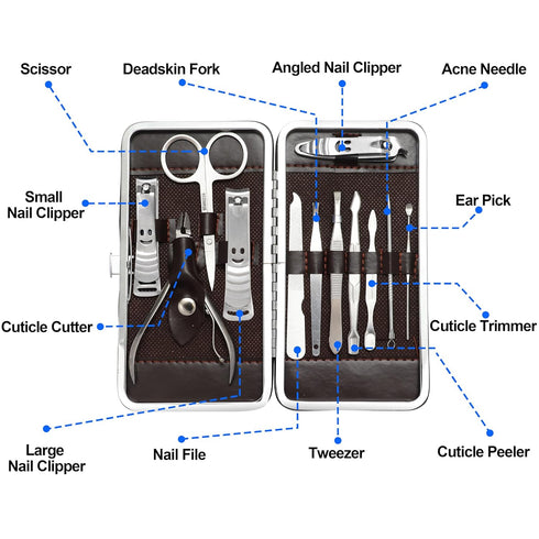 Manicure Set Pedicure Kit, 12 Pcs Stainless Steel Grooming Set with Luxurious Travel Case for Men and Women