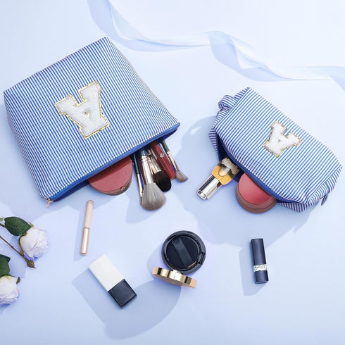 Initial Makeup Bag - Travel Cosmetic Bag, Cute Personalized Engagement Bridesmaid Gifts for Women