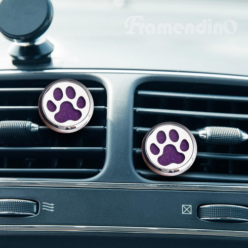 Framendino Dog Paw Print Essential Car Oil Diffuser, Aromatherapy Vent Clip, Stainless Steel Air Freshener Lockets