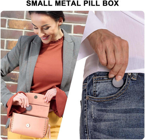Small Pill Case Metal Pill Box - Waterproof Pill Container Single Round Aluminum Alloy Storage Medicine Holder Organizer Multitool EDC Every Day for Vitamin, Fish Oil Gray