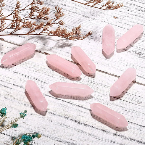 Rose Quartz Crystal 10 PCS Hexagonal Healing Reiki Stone Pendant for Jewelry Making