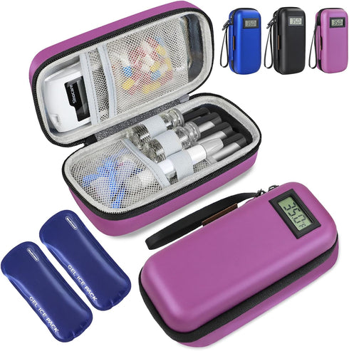Insulin Cooler Travel Case, Portable Medicine Organizer with Temperature Display, 2 Reusable Ice Packs, TSA Approved