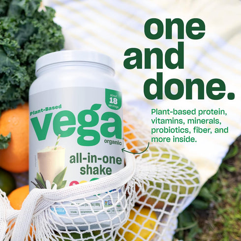 Vega Organic All-in-One Vegan Protein Powder, Chocolate, Superfood Ingredients, 13.2 oz, Keto Friendly