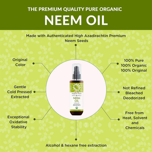 Organic Veda Neem Oil - Pure, Cold Pressed Neem Oil for Skin, Hair, Face, Body, Scalp - Rich in Vitamin E, 3.4 fl oz