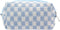 PAZIMIIK Checkered Makeup Bag for Purse, Portable Zipper Cosmetic Case for Travel Accessories (Blue)
