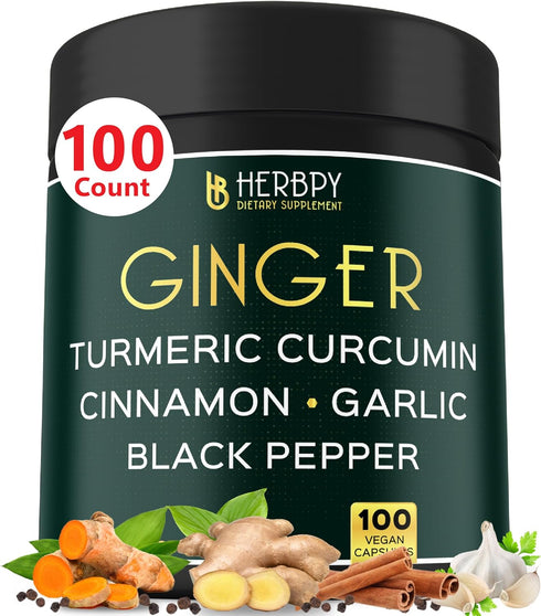 5in1 Ginger Supplement 7550mg - 100 Vegan Capsules for Digestion, Immune & Heart Health