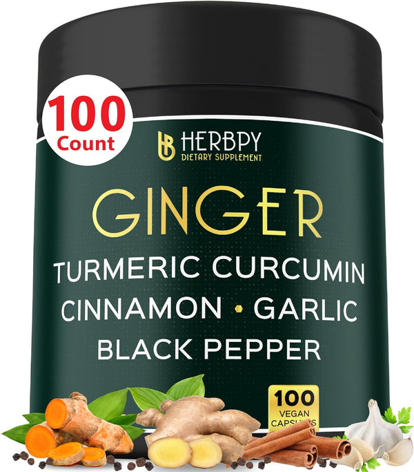 5in1 Ginger Supplement 7550mg - 100 Vegan Capsules for Digestion, Immune & Heart Health