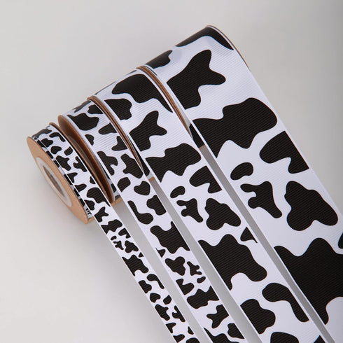 4 Rolls Cow Print Grosgrain Ribbon, 20 Yards Animal Print Ribbons for DIY Crafts, Gift Wrapping, Decoration