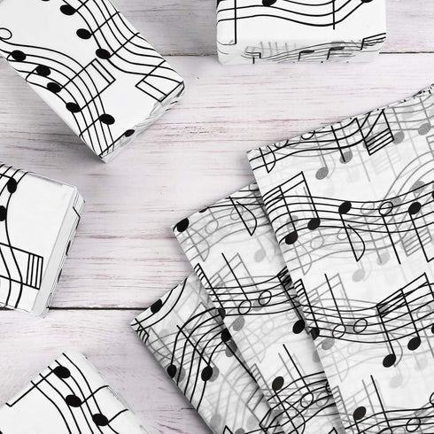 100 Sheets Musical Notes Tissue Paper, Black White Staff Pattern Gift Wrapping for Parties, 19.7 x 13.8 Inch