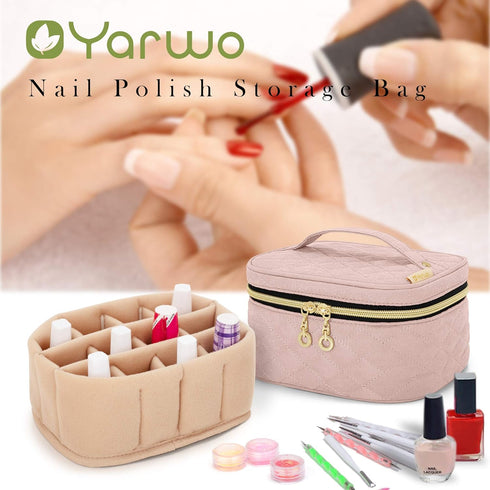 Yarwo Nail Polish Organizer Bag, Holds 12 Bottles (15ml/0.5 fl.oz), Travel Case for Nail Polish, Dusty Rose (Bag Only)