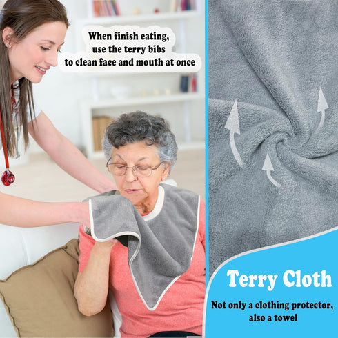 MatFirsmo 3 Pack Adult Bibs for Women and Men, Washable and Reusable Terry Cloth Bibs for Adults Large Towel Bibs