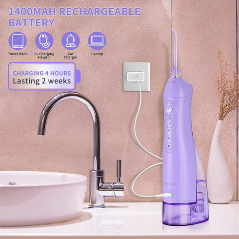 TOVENDOR Electric Water Flosser, Cordless Dental Oral Irrigator, 3 Modes, 3 Tips, 300ML, Waterproof
