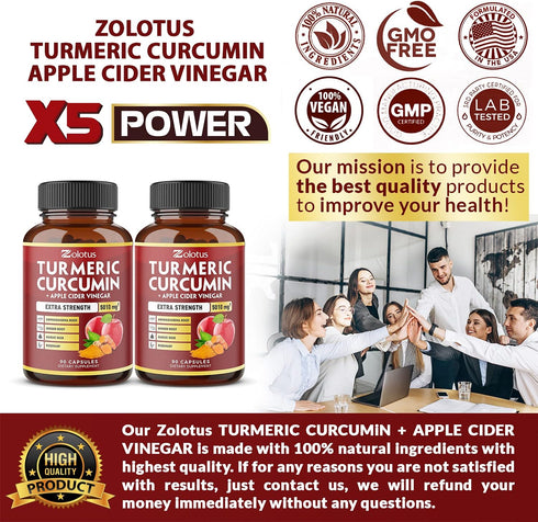 2 Packs Turmeric Curcumin + Apple Cider Vinegar Capsules, 90 Capsules Each, 6 Month Supply with Ashwagandha & Ginger