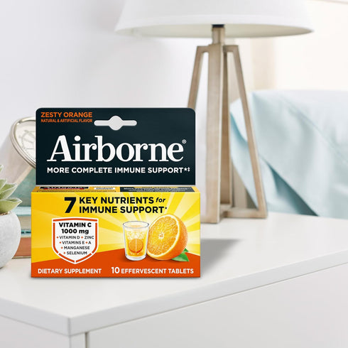 Immune 10ct 1000mg Airborne Support Effervescent Tablets, Zesty Orange Flavor - with Vitamin C + Vitamins A, D, E