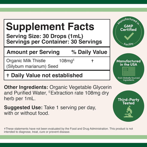 Milk Thistle Supplement - Organic Milk Thistle Liver Detox Drops 1 FL OZ - 30 Servings (Vegan Safe, Non-GMO, Gluten Free) Perfect Addition to Milk Thistle Tea by Double Wood