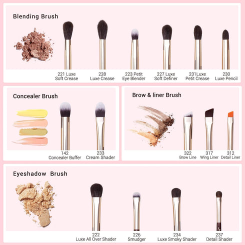 Jessup Professional Eye Makeup Brushes Set - 15pcs for Eyeshadow, Blending, and Eyeliner