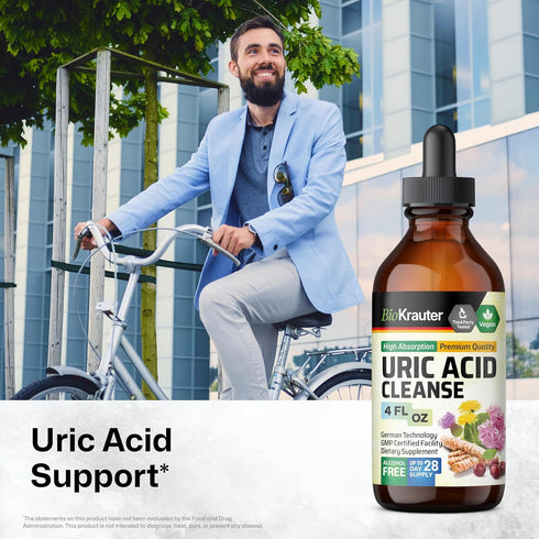 BIO KRAUTER Uric Acid Support Tincture, Natural Kidney Supplement with Tart Cherry, Milk Thistle, Turmeric, Vegan Drops