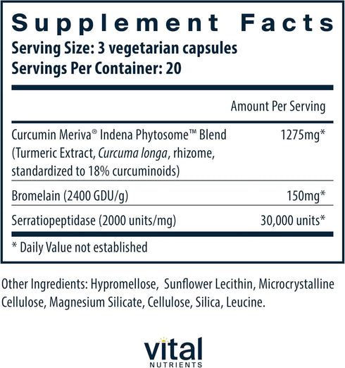 Vital Nutrients Phyto-Curcumin Plus Enzymes, Curcumin Supplements with Phytosome Extract, 60 Capsules
