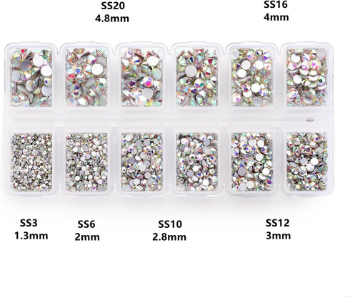 Zealer 1800pcs Crystals AB Nail Art Rhinestones, Round Beads, Flatback Glass Charms for Nails, Crafts, 300pcs Each