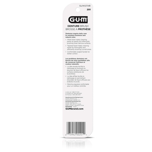 Recommended (Pack 2) GUM Denture Brush - Dual Headed Hard Bristle Toothbrush for Dentures & Acrylic Retainers - Dentist