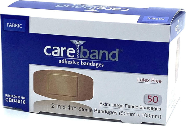 Fabric Adhesive Bandages, Flexible 2" x 4", 50/Box, Extra Large Strips