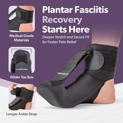 BraceAbility Night Splint Sock for Plantar Fasciitis, Soft Boot for Sleeping, Heel Pain Relief, Size S
