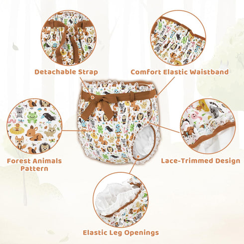 Littleforbig Cotton Adult Ribbon Omutsu Diaper Wrap Cover Washable Adjustable Reusable Waterproof - Forest Animals XL