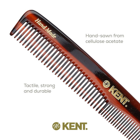 Kent 3T 6.5 Inch Double Tooth Hair Dressing Comb for Hair, Beard, and Mustache, Coarse and Fine Hair Styling, Made in