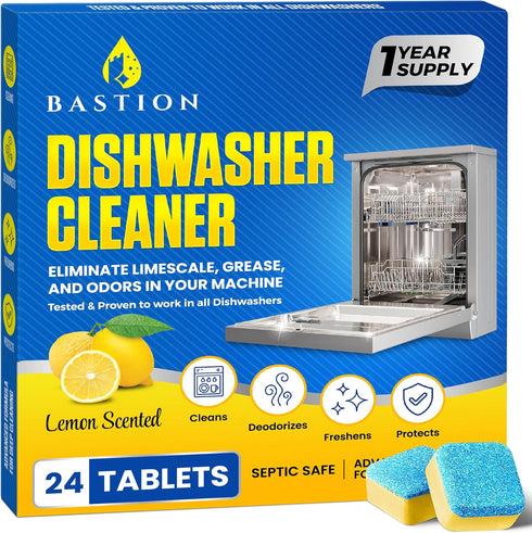 Dishwasher Cleaner Tablets - Lemon-Scented Heavy Duty Cleaning Descaler Pods for Optimal Performance (24 Tablets)