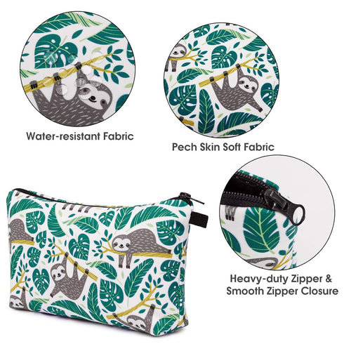 WANDF Cosmetic Bag for Women, Small Mini Makeup Organizer Pouch, Water Resistant Gift (Sloths)