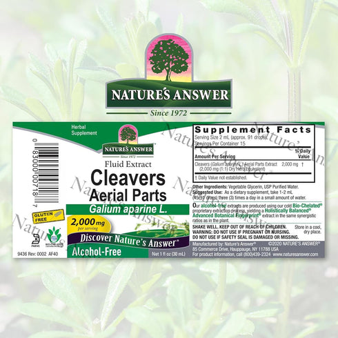 Nature's Answer Alcohol-Free Cleavers Herb - 1-Fluid Ounce | Supports Overall Wellbeing