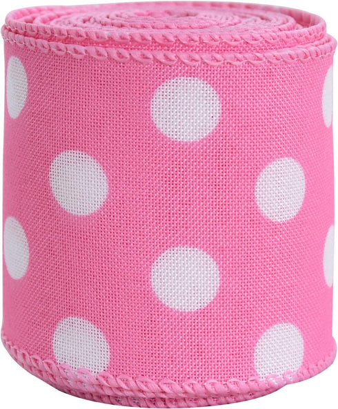 TONIFUL 2.5 Inch Wired Edge Ribbon, Baby Pink Polka Dots Burlap Ribbon, Summer Spring Wired Ribbon, for Gift Wrapping, Wreath Bows Making, Crafts Home Decoration, Easter Decor(Baby Pink,6yds) by TONIFUL