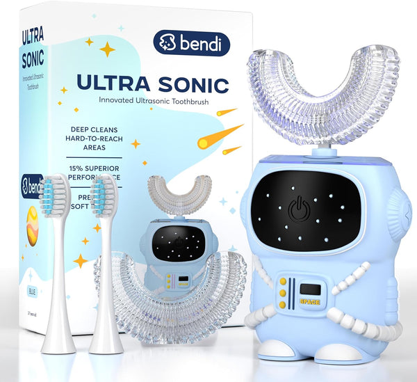 Sensory 360 Round U-Shaped Astronaut Design Mouthguard Electric Toothbrush for Kids Ages 2-7, 5 Modes, Travel Essentials