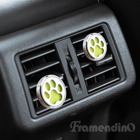 Framendino Dog Paw Print Essential Car Oil Diffuser, Aromatherapy Vent Clip, Stainless Steel Air Freshener Lockets
