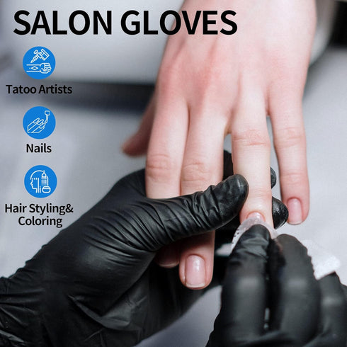 Basic Black Nitrile Exam Gloves, Latex-Free & Powder-Free, Heavy-Duty Industrial Medical Glove (Pack of 100)