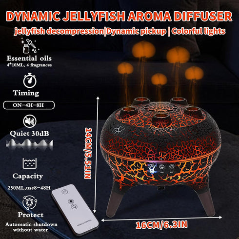 KCKJ Jellyfish,250ml 3 7 Jellyfish Essential Oil Diffuser Sound-Activated Spray Dancing Aroma Air Diffuser, Mist Modes