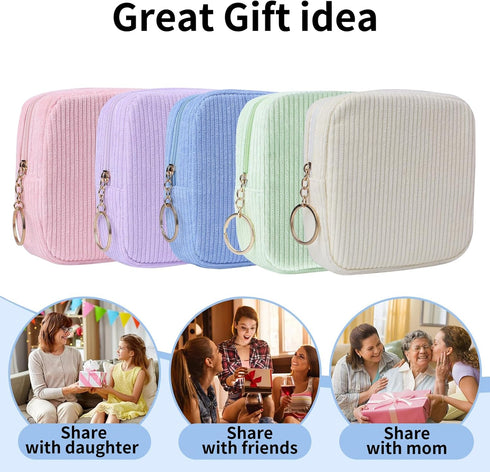 Teircno Sanitary Napkin Storage Bag, Preppy Corduroy Period Bag for Women, Cute Portable Period Pouch with Zipper