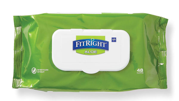 Medline FitRight Aloe Personal Cleansing Cloth Wipes, Scented, Pack of 48, 8 x 10 inch