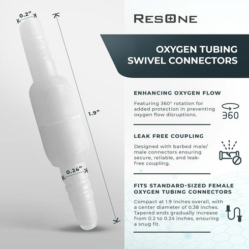 Oxygen Tubing Swivel Connectors 10-Pack - Nasal Cannula, Hose, Tube Connectors - Oxygen Line Splitter, Concentrator Supplies - 360-Degree Rotation - Medical, Home Use - Standard Size