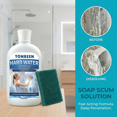 TONBEEN 800 1200 500ml, 16.9fl oz Hard Water Stain Remover Paste with Polishing Pads Calcium & Limescale Cleaner